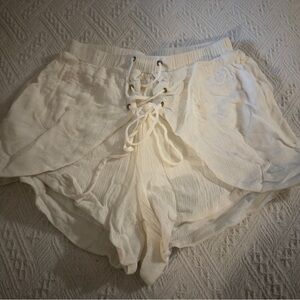 Showpo Cream High Waist Lace-Up Shorts